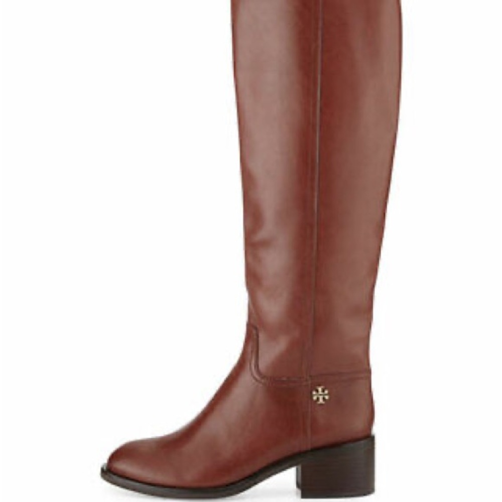Tory Burch 'Fulton' Riding Boots Brown Gold Leather - Picture 3 of 3